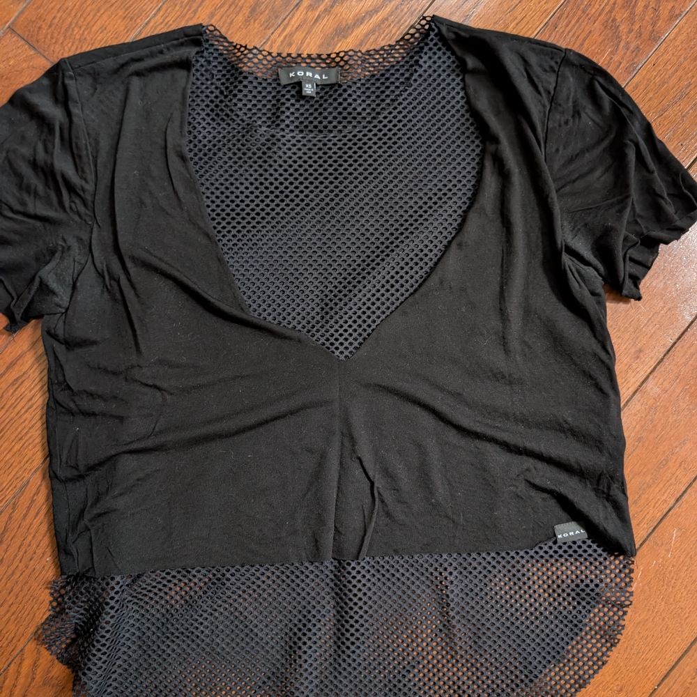 Koral Black Mesh V-Neck Blouse